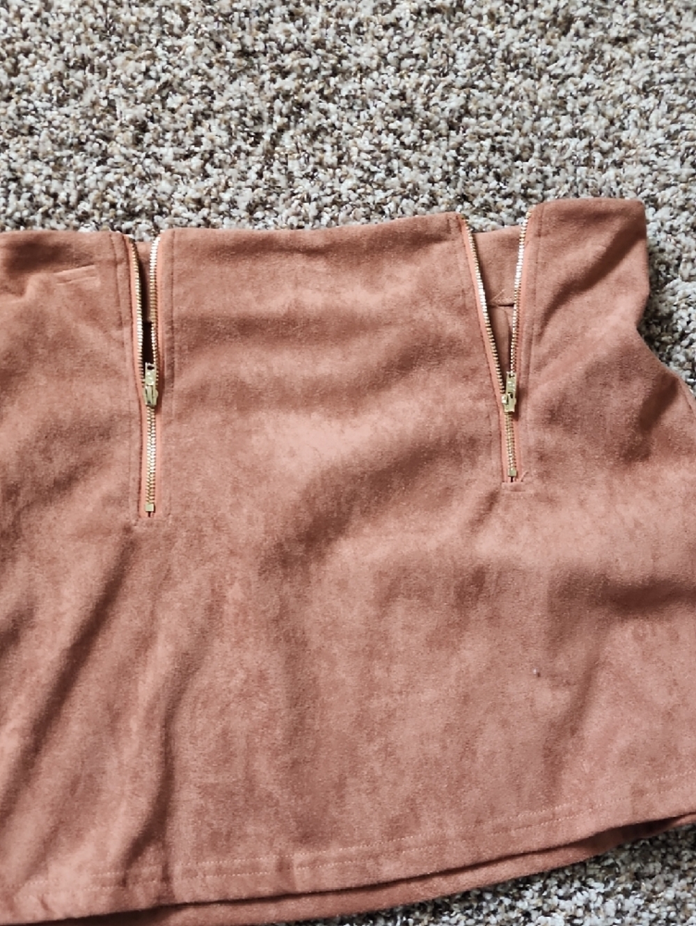 SHEIN Rust Suede-Look Mini Skirt with Dual Gold Zippers - Picture 5 of 5